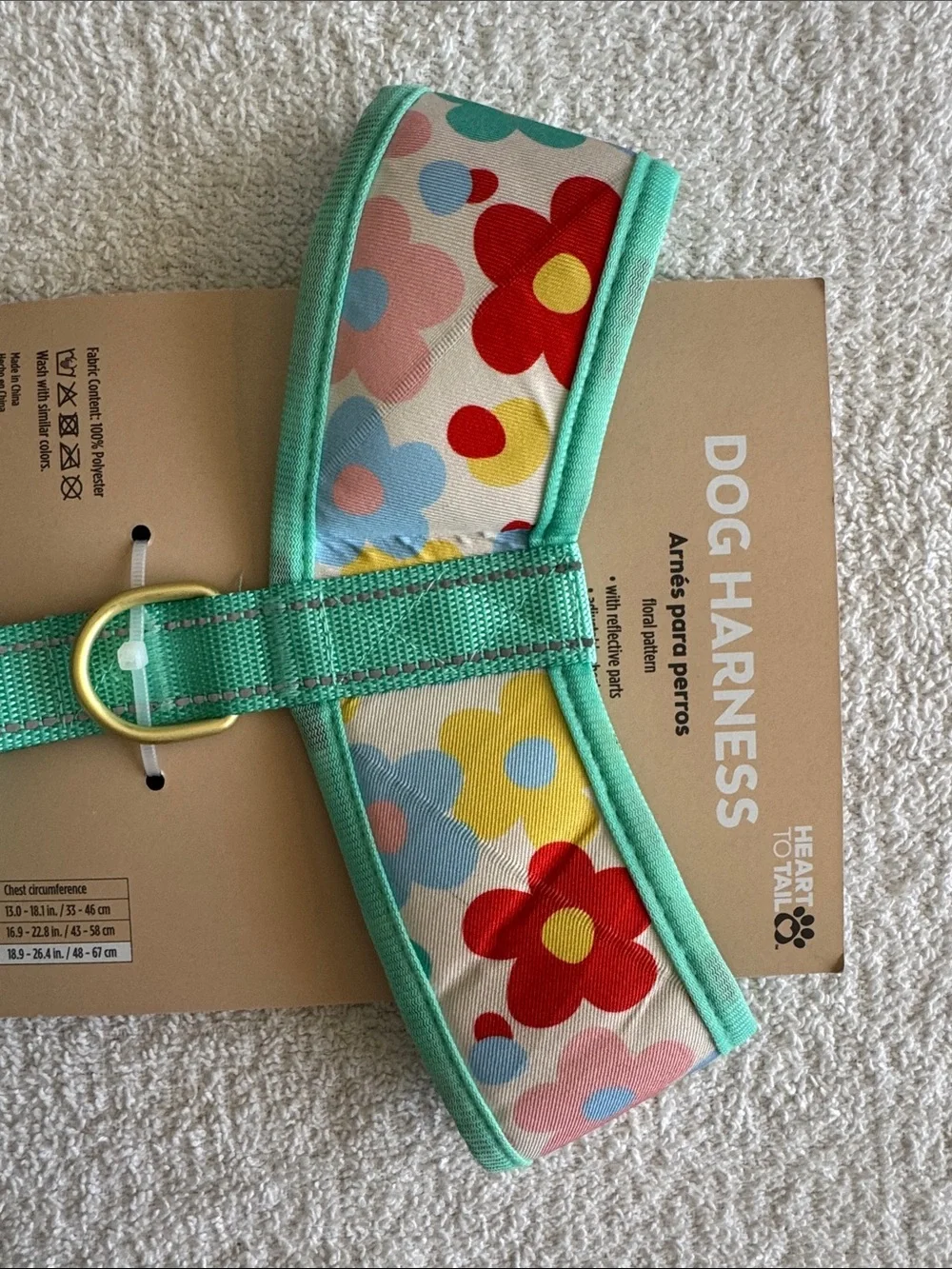 Heart To Tail Floral Dog Harness in Mint Trim - Large